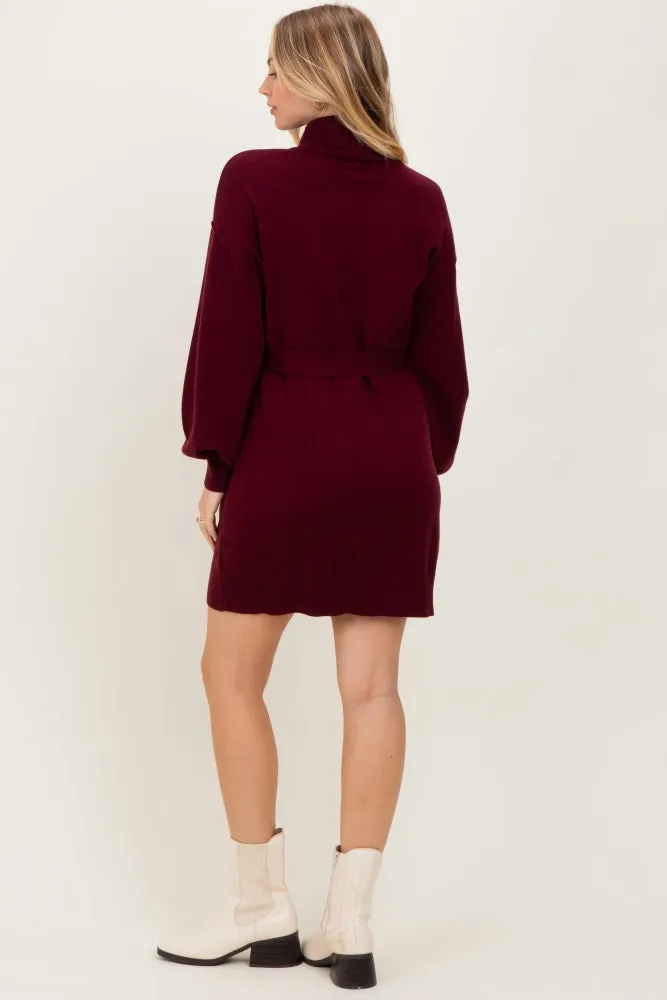 Burgundy Turtleneck Belted Mini Sweater Dress sold by Pinkblush product image thumbnail 4