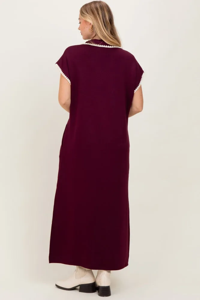 Burgundy Collared Stitch Detail Short Sleeve Midi Dress sold by Pinkblush product image thumbnail 3