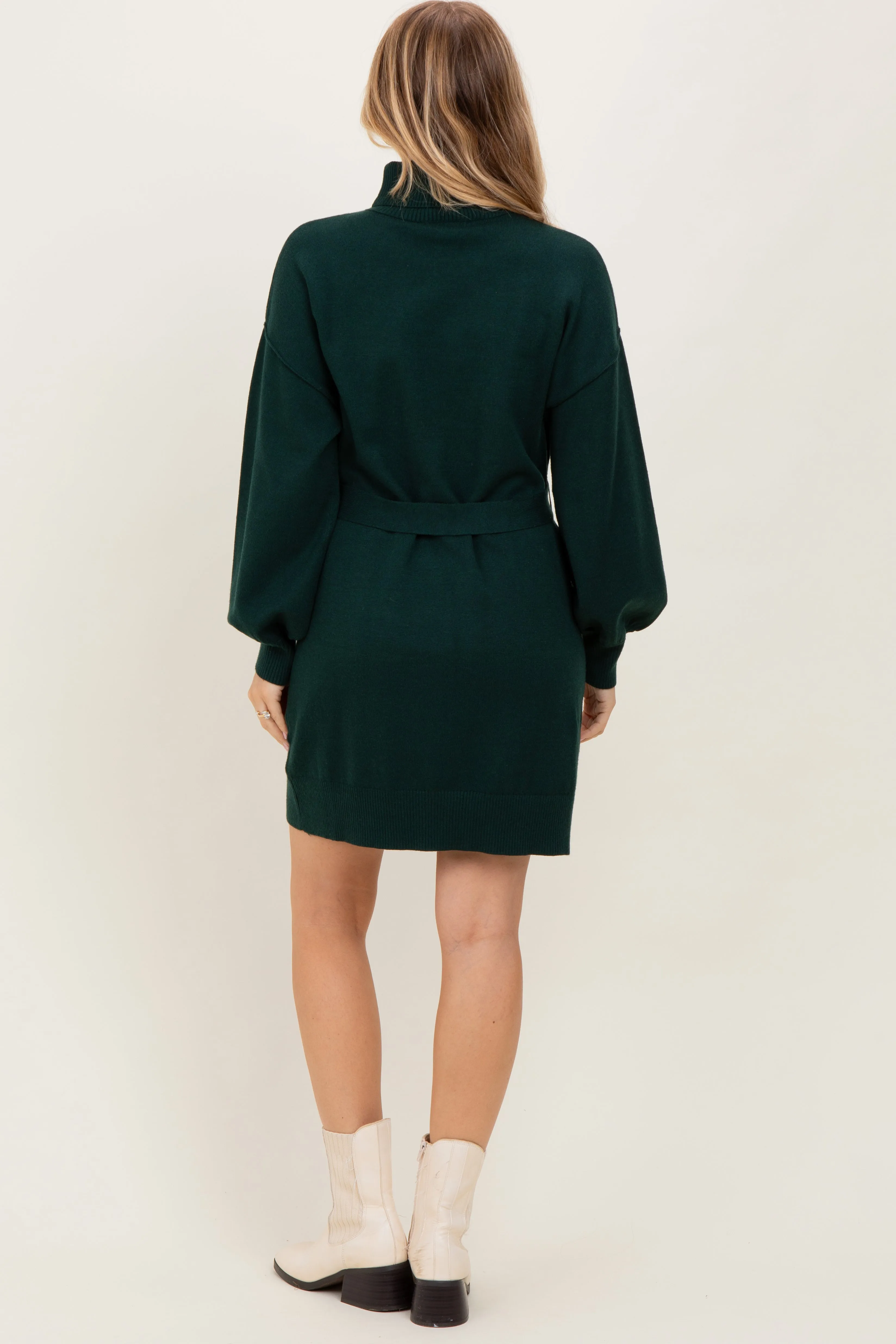 Forest Green Turtleneck Belted Mini Sweater Dress sold by Pinkblush product image thumbnail 4