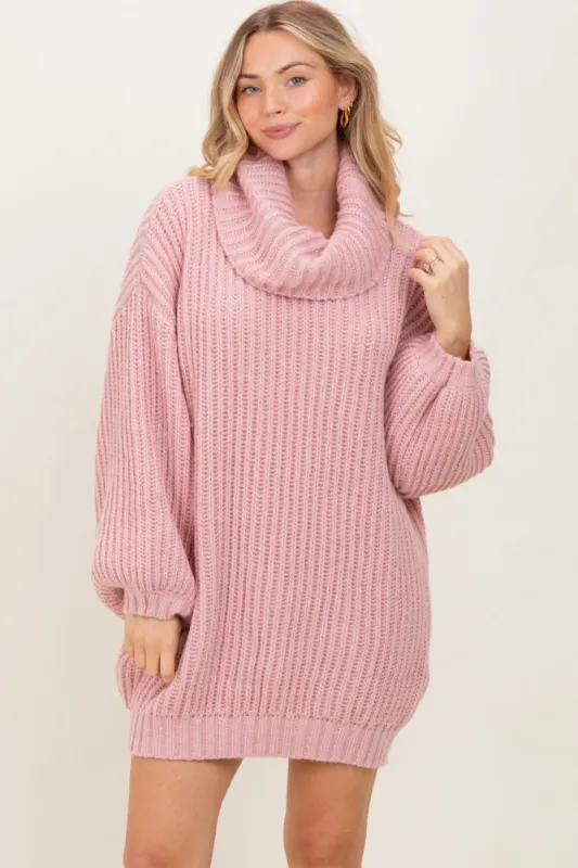 Pink Turtleneck Puff Sleeve Sweater Dress sold by Pinkblush