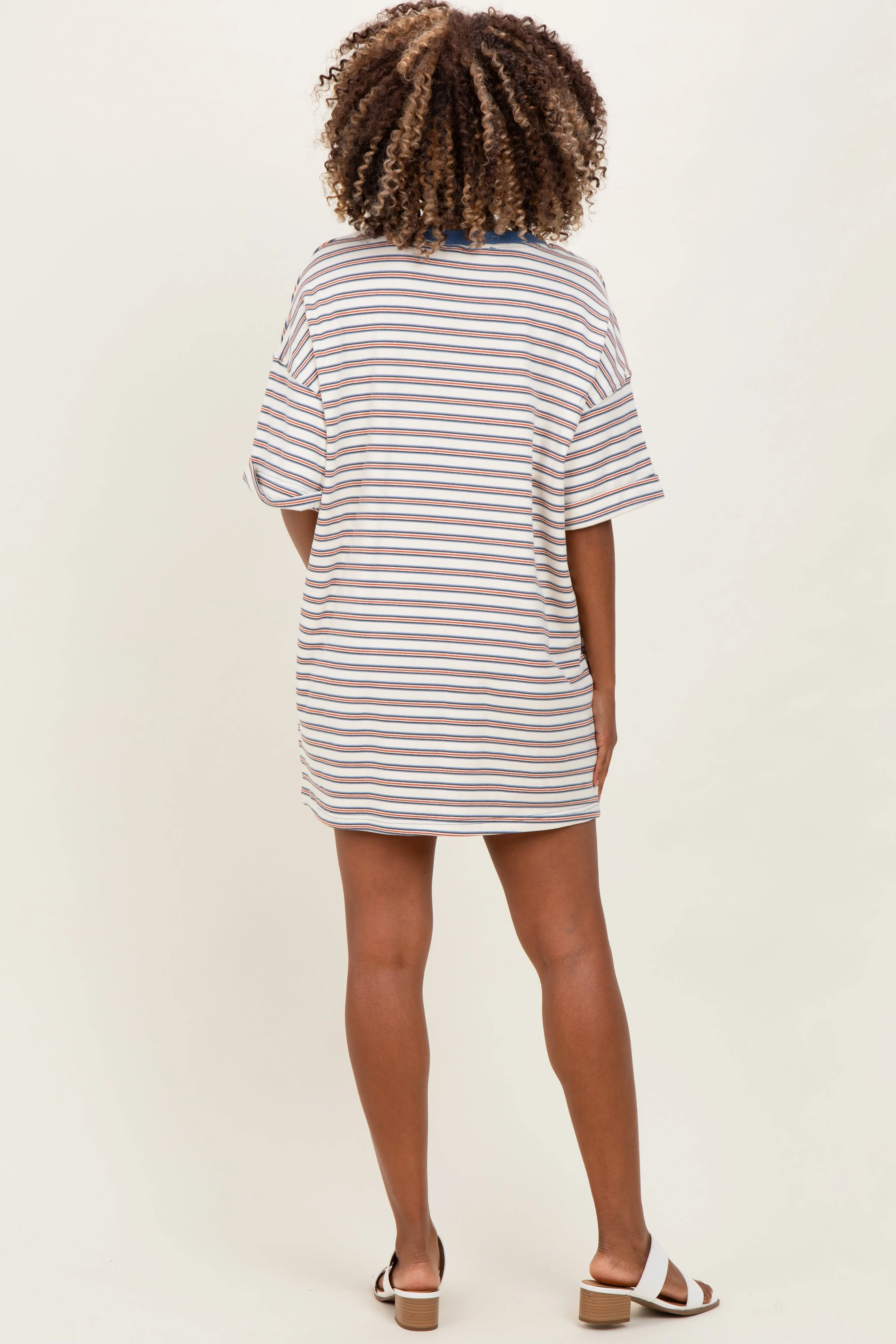 Cream Stripe Knit Short Sleeve Maternity T-Shirt Dress sold by Pinkblush product image thumbnail 4