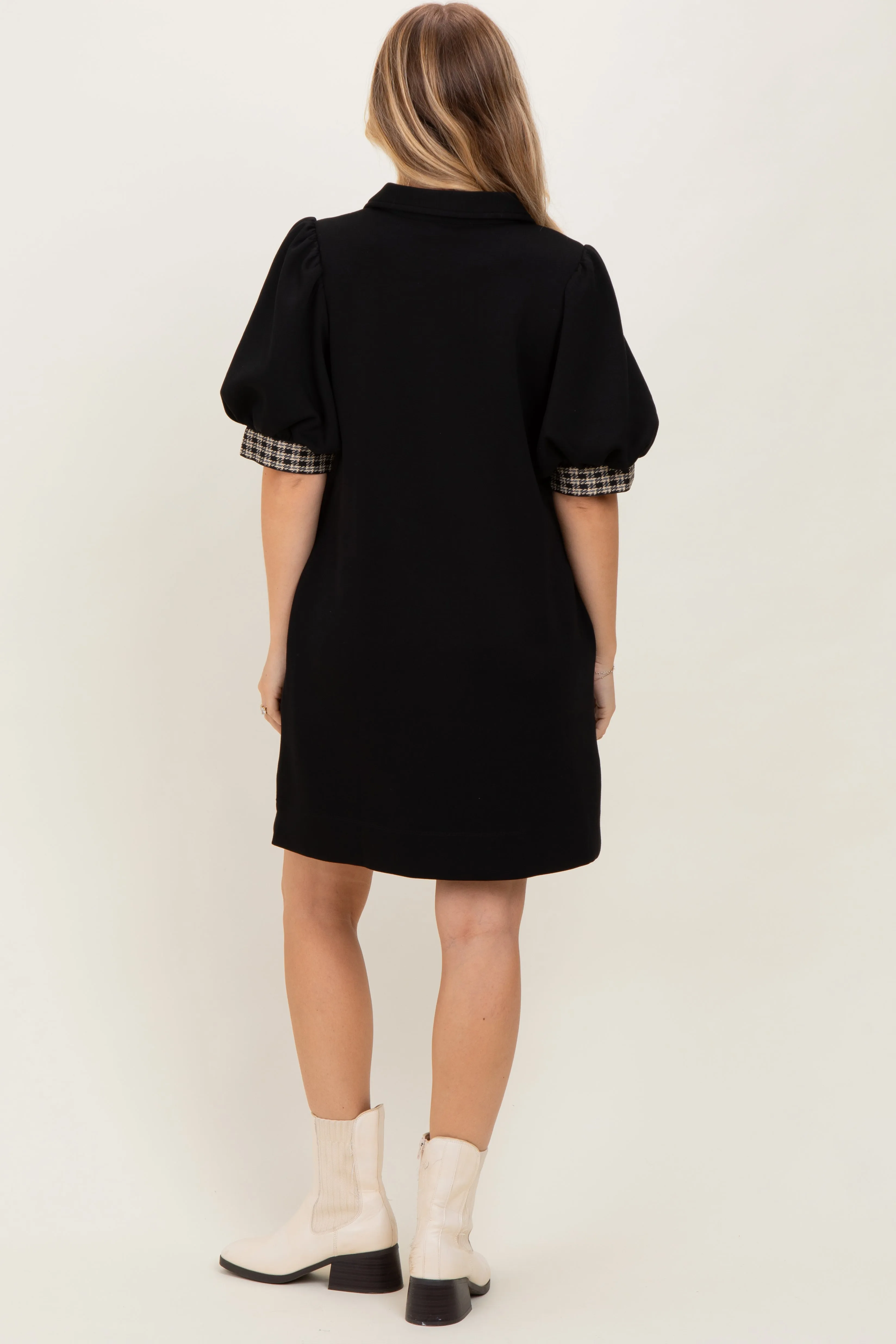 Black Plaid Accent Puff Sleeve Mini Dress sold by Pinkblush product image thumbnail 4