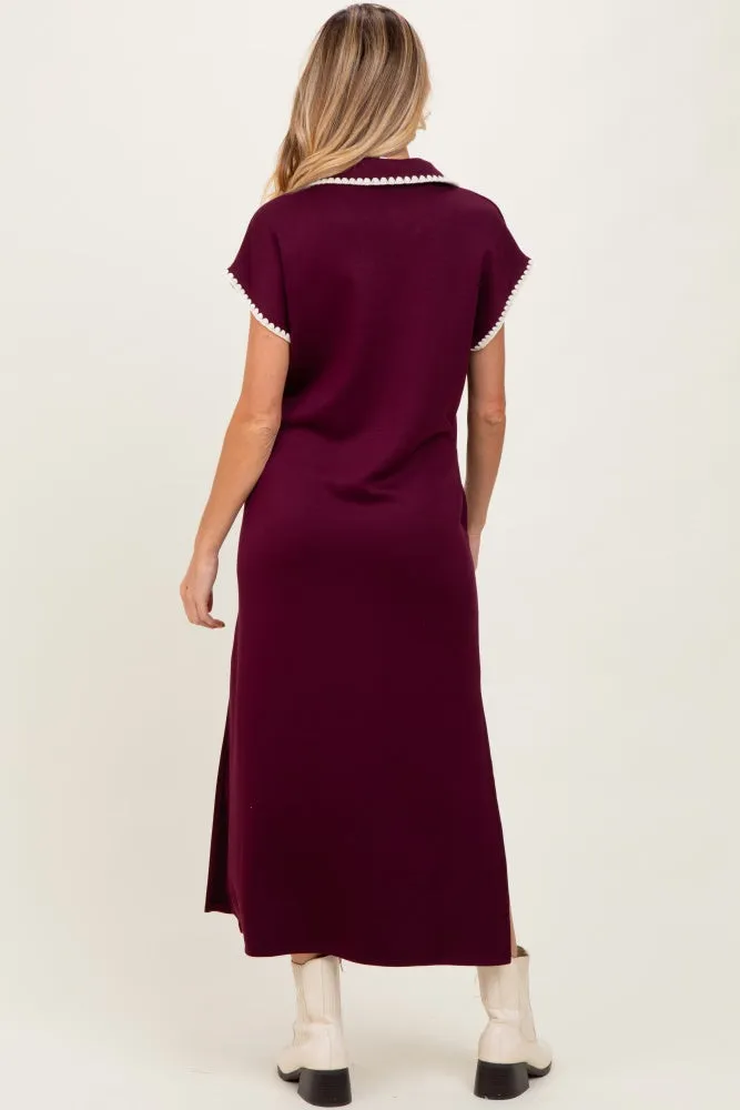 Burgundy Collared Stitch Detail Short Sleeve Maternity Midi Dress sold by Pinkblush product image thumbnail 3