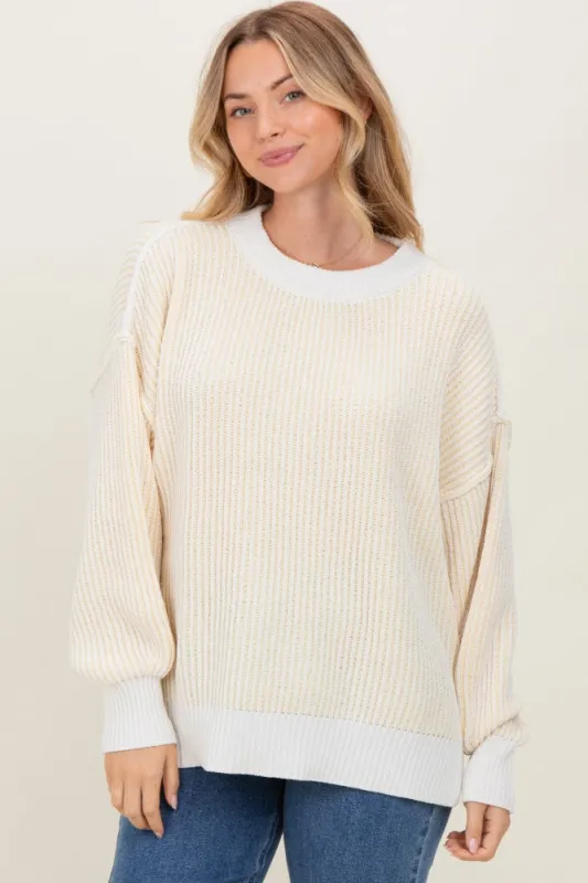 Yellow Ribbed Balloon Sleeve Sweater sold by Pinkblush