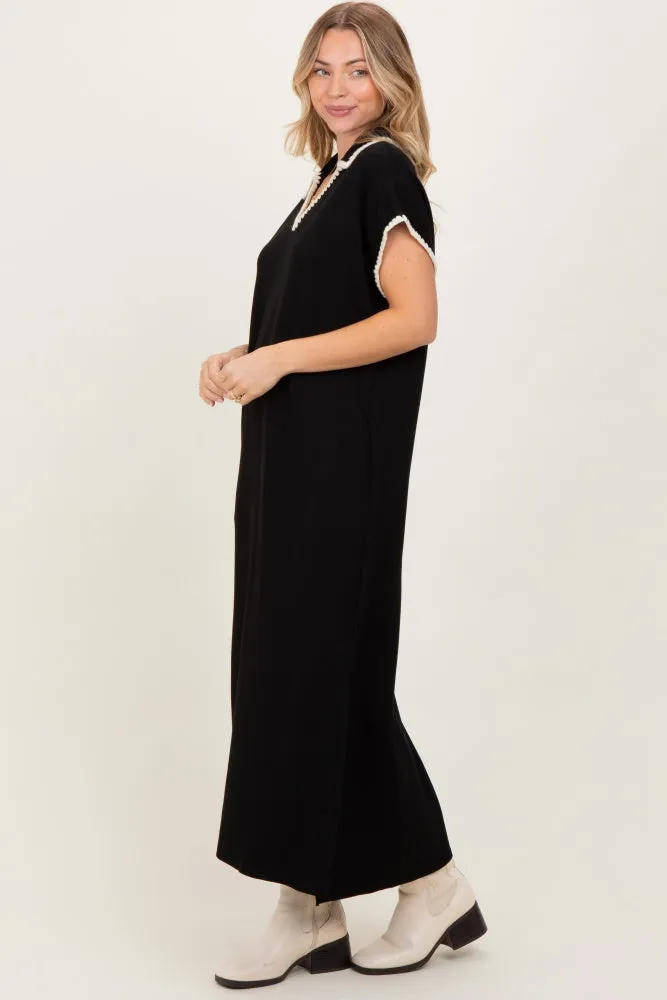 Black Collared Stitch Detail Short Sleeve Midi Dress sold by Pinkblush product image thumbnail 2