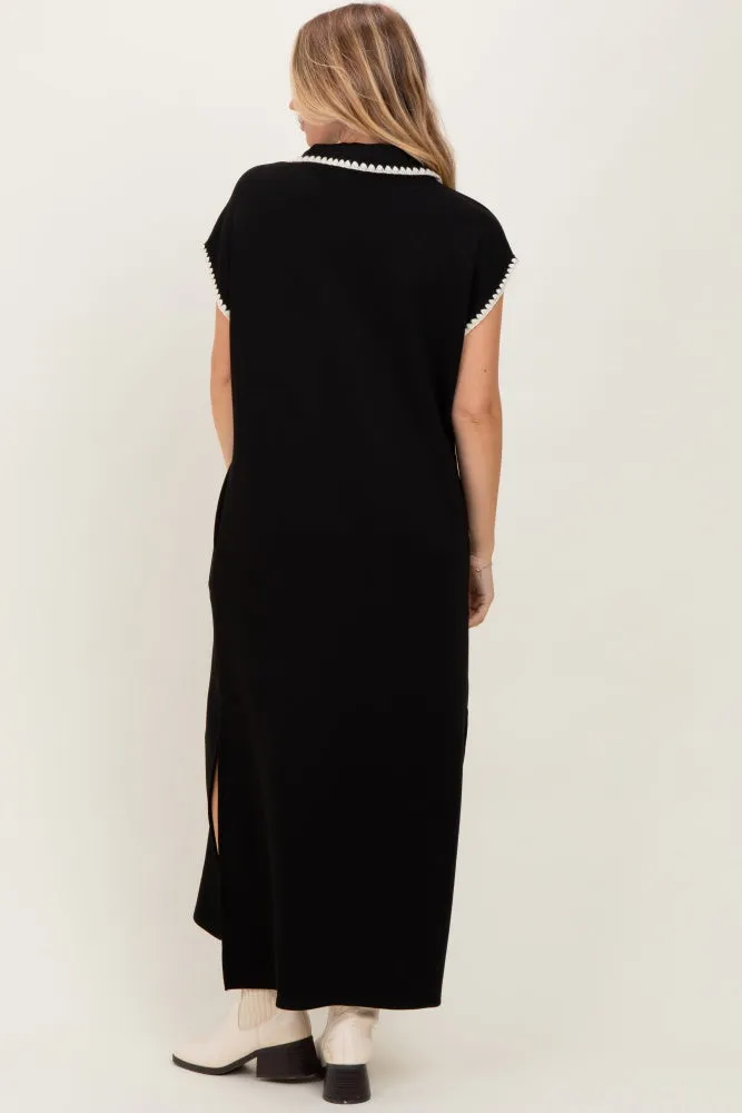 Black Collared Stitch Detail Short Sleeve Midi Dress sold by Pinkblush product image thumbnail 3