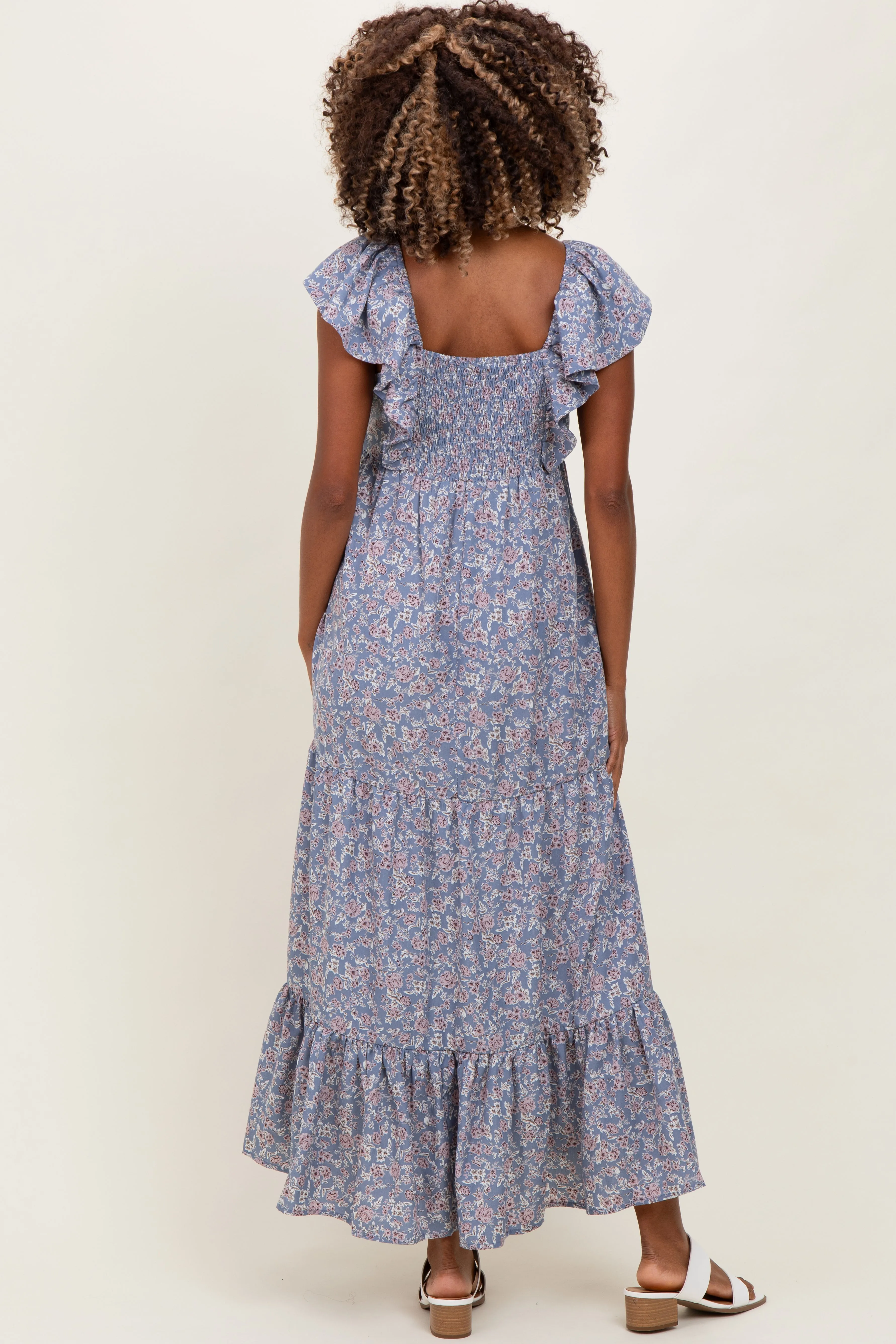 Blue Floral Ruffle Sleeve Maternity Maxi Dress sold by Pinkblush product image thumbnail 4