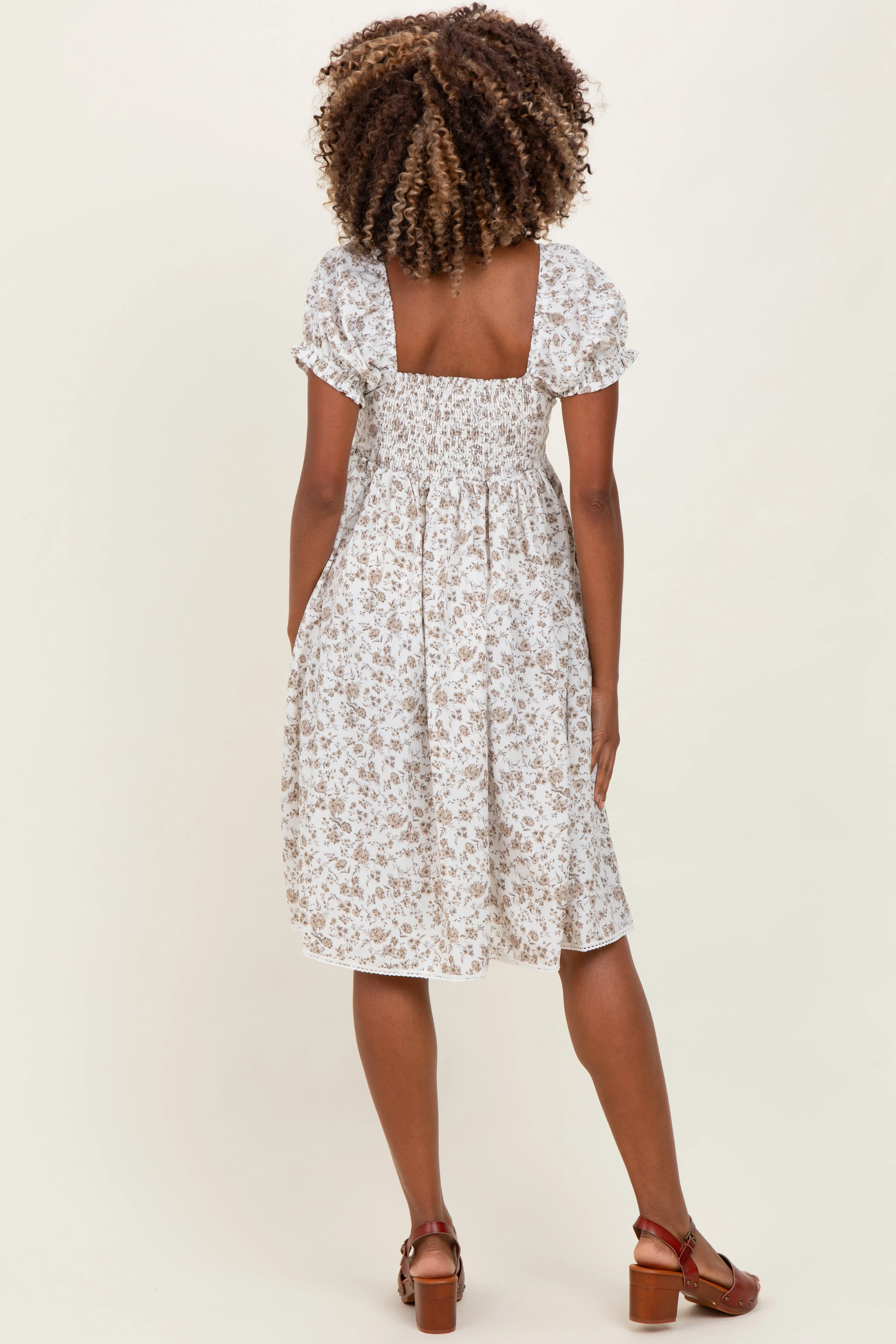Ivory Floral Pleated Bodice Puff Sleeve Maternity Dress sold by Pinkblush product image thumbnail 4