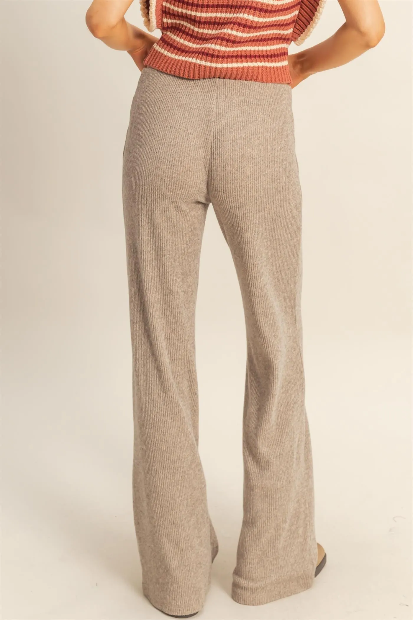 Beige Brushed Knit Flare Leg Pants sold by Pinkblush product image thumbnail 4