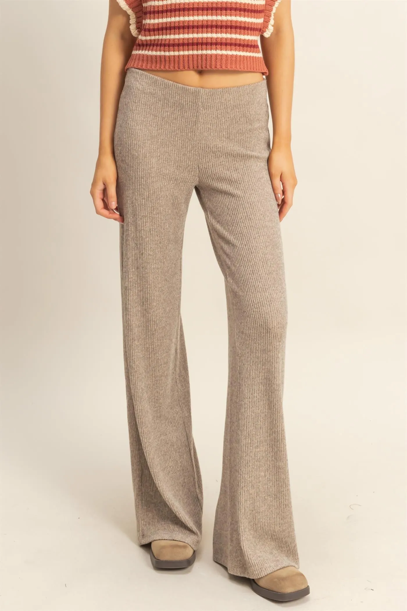 Beige Brushed Knit Flare Leg Pants sold by Pinkblush product image thumbnail 2