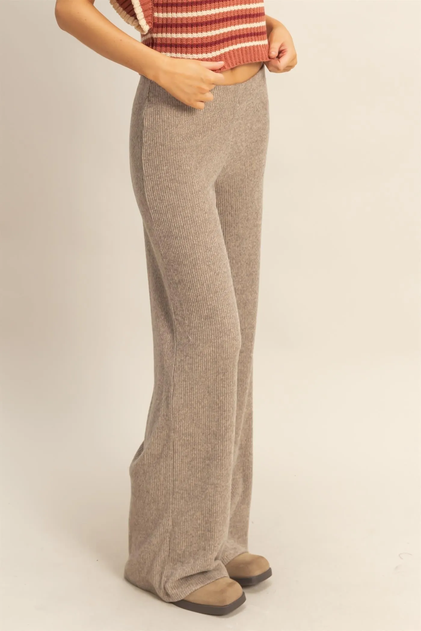 Beige Brushed Knit Flare Leg Pants sold by Pinkblush product image thumbnail 3