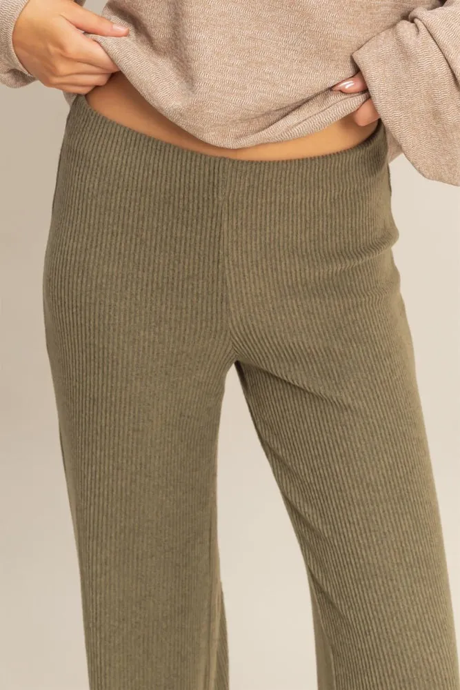 Olive Brushed Knit Flare Leg Pants sold by Pinkblush product image thumbnail 3