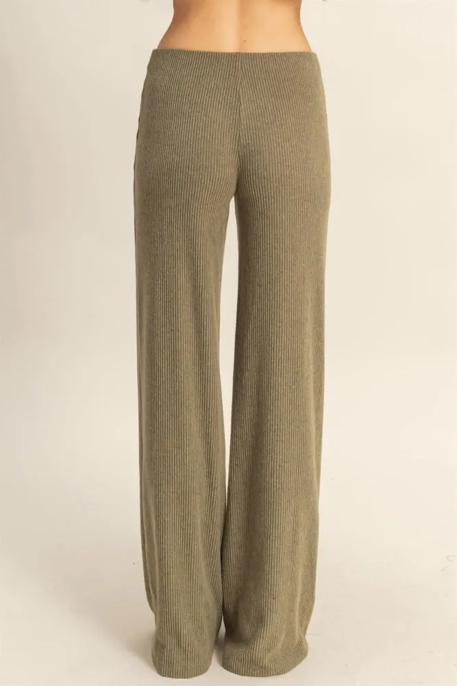 Olive Brushed Knit Flare Leg Pants sold by Pinkblush product image thumbnail 2