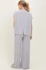 Light Grey Textured Rib Mock Neck Short Sleeve Pant Set sold by Pinkblush