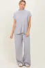 Light Grey Textured Rib Mock Neck Short Sleeve Pant Set sold by Pinkblush
