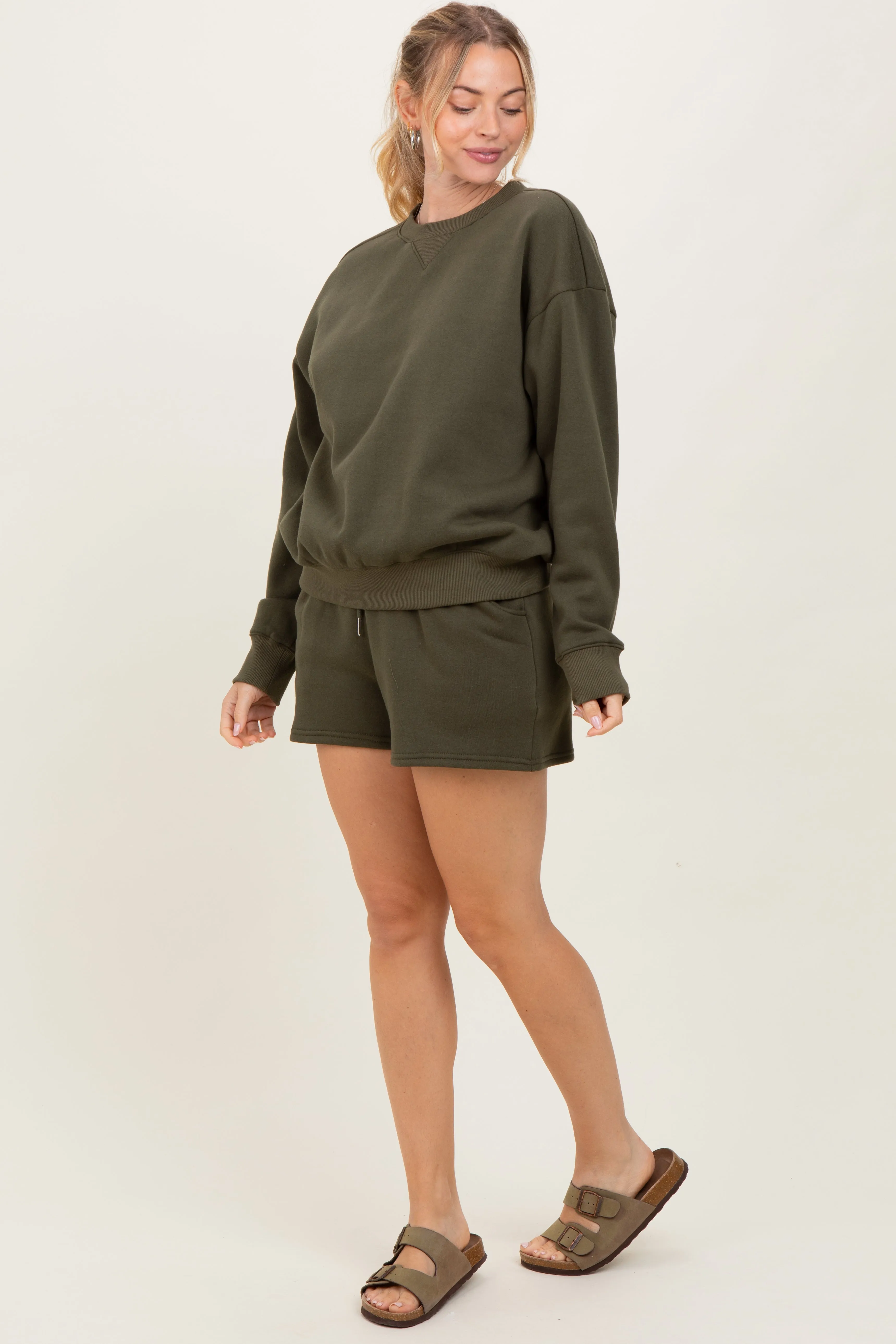 Olive Fleece Sweatshirt Shorts Set sold by Pinkblush product image thumbnail 3