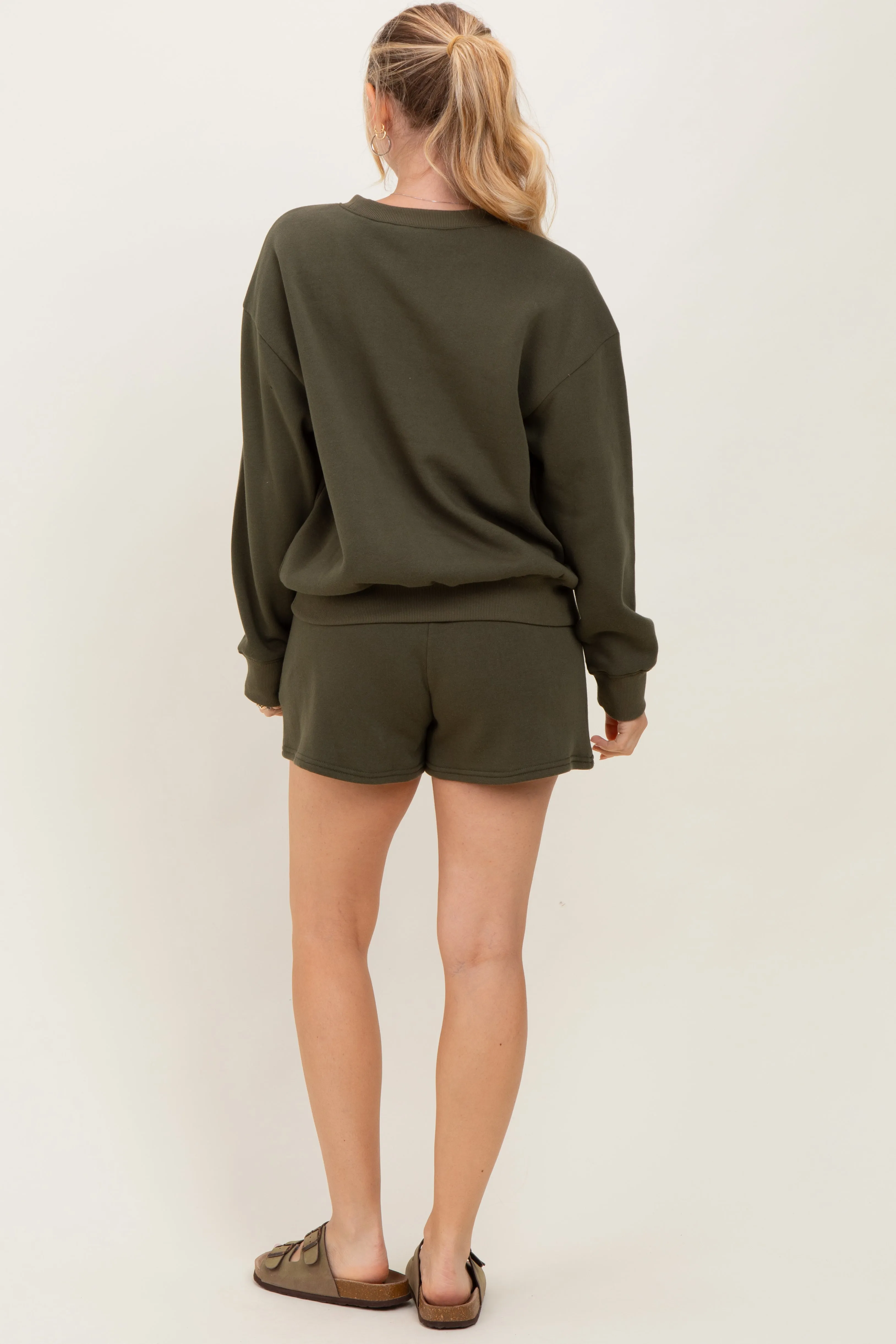 Olive Fleece Sweatshirt Shorts Set sold by Pinkblush product image thumbnail 4