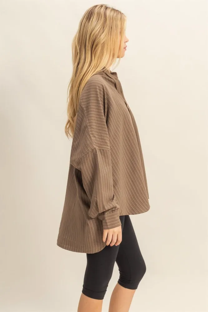 Brown Vertical Stripe Button-Down Oversized Shirt sold by Pinkblush product image thumbnail 2