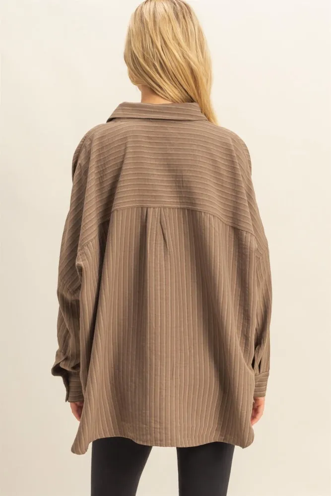 Brown Vertical Stripe Button-Down Oversized Shirt sold by Pinkblush product image thumbnail 3