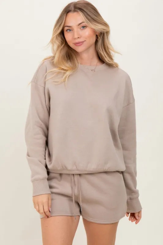 Beige Fleece Sweatshirt Shorts Set sold by Pinkblush