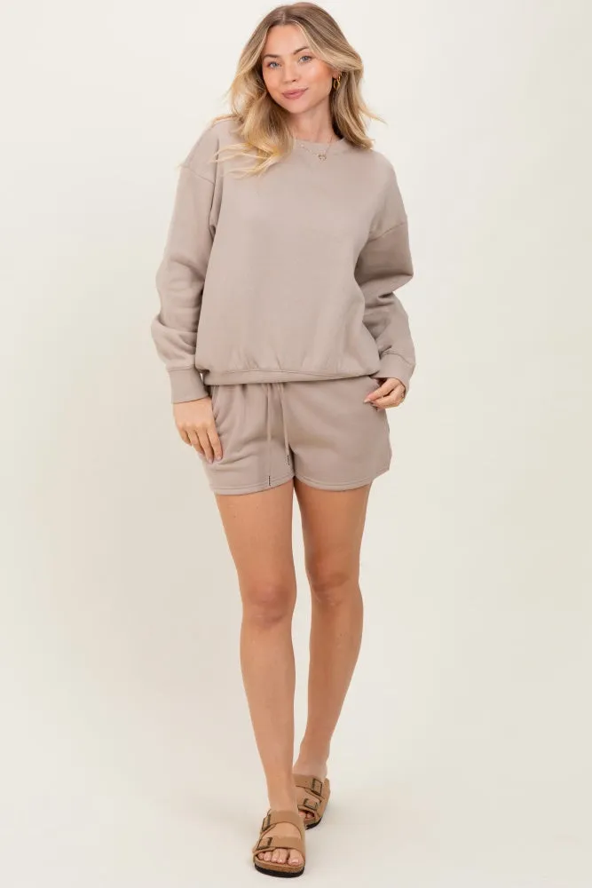Beige Fleece Sweatshirt Shorts Set sold by Pinkblush product image thumbnail 2