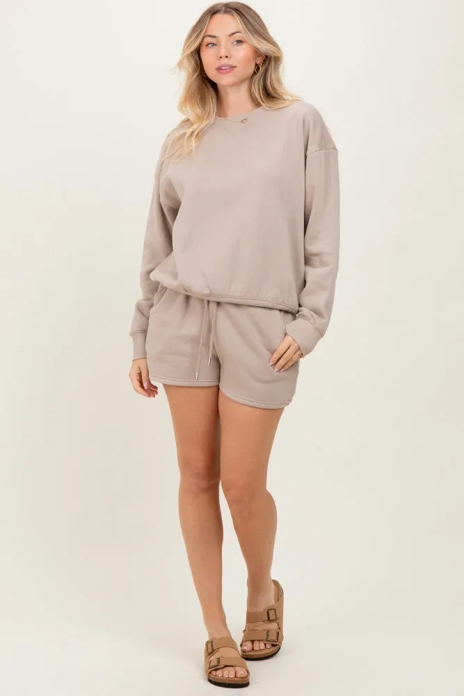 Beige Fleece Sweatshirt Shorts Set sold by Pinkblush product image thumbnail 3