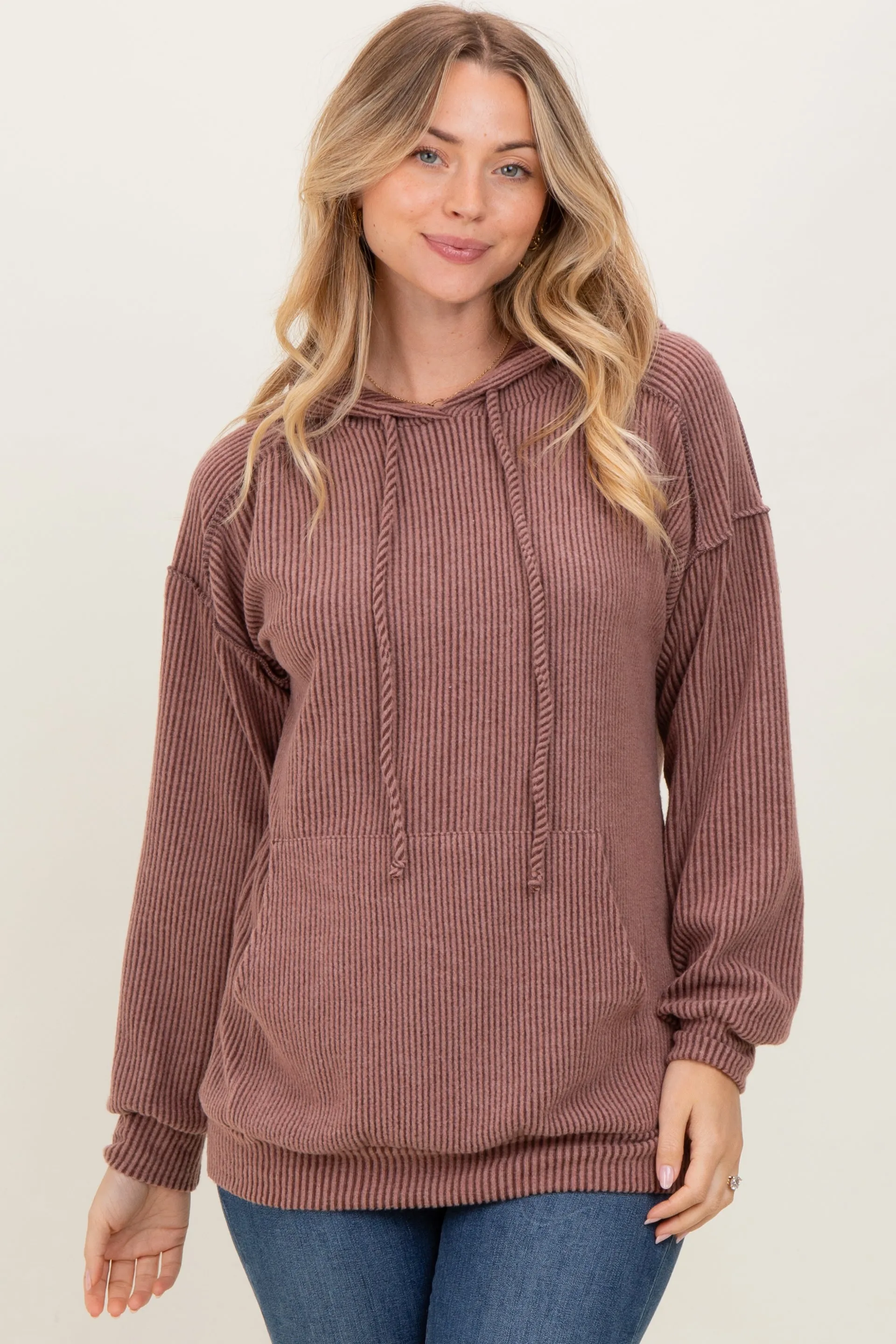 Brown Long Sleeve Brushed Urban Rib Hoodie Top sold by Pinkblush product image thumbnail 2