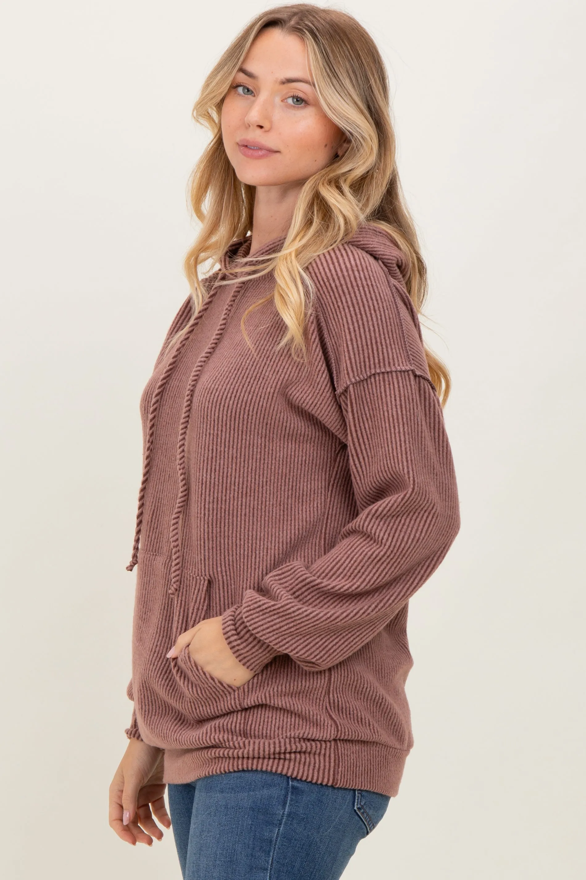 Brown Long Sleeve Brushed Urban Rib Hoodie Top sold by Pinkblush product image thumbnail 3
