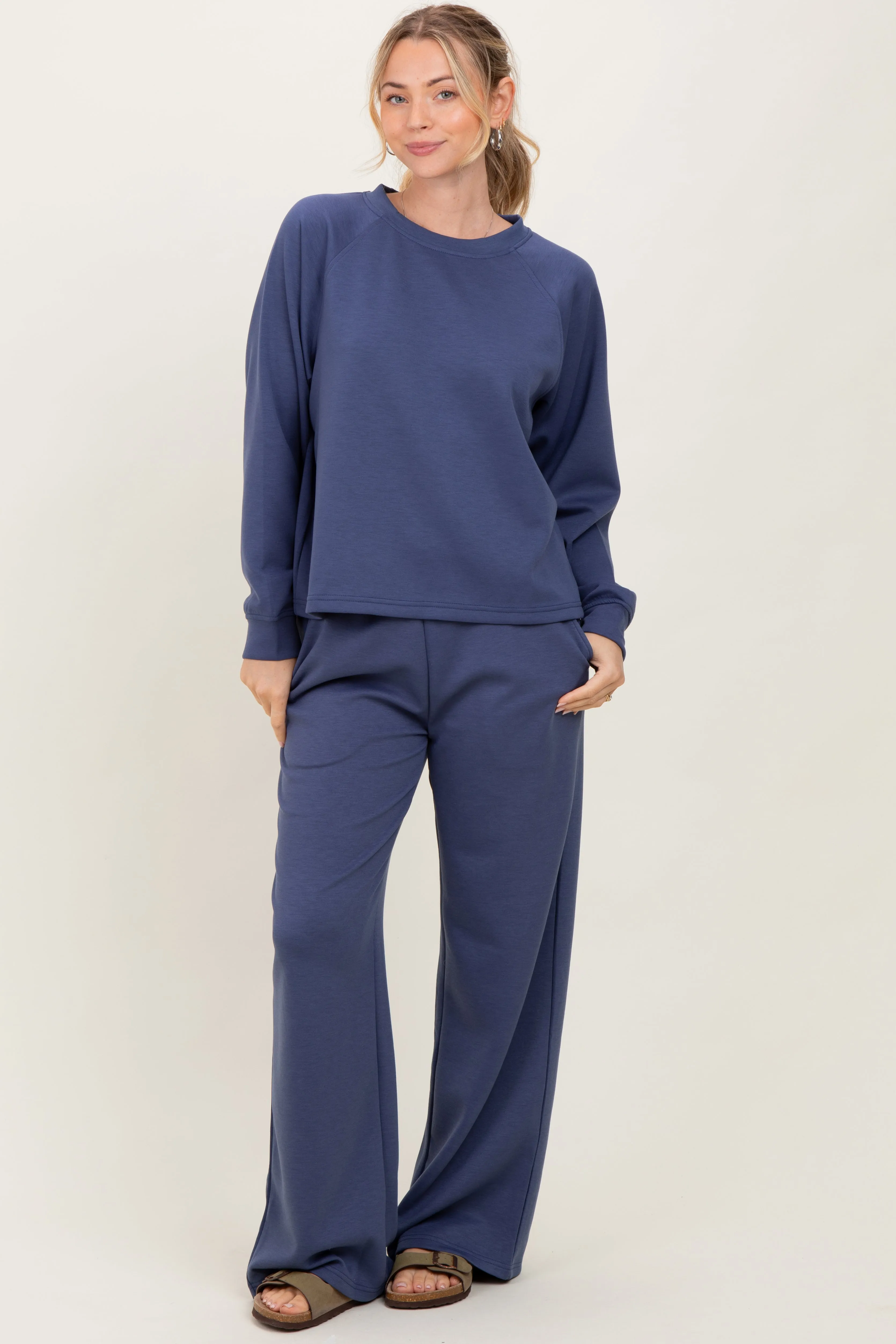 Blue Crewneck Pullover Pant Set sold by Pinkblush