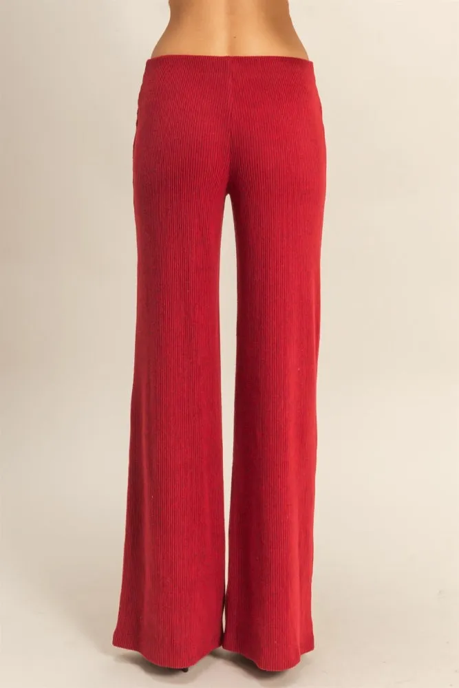 Red Brushed Knit Flare Leg Pants sold by Pinkblush product image thumbnail 4