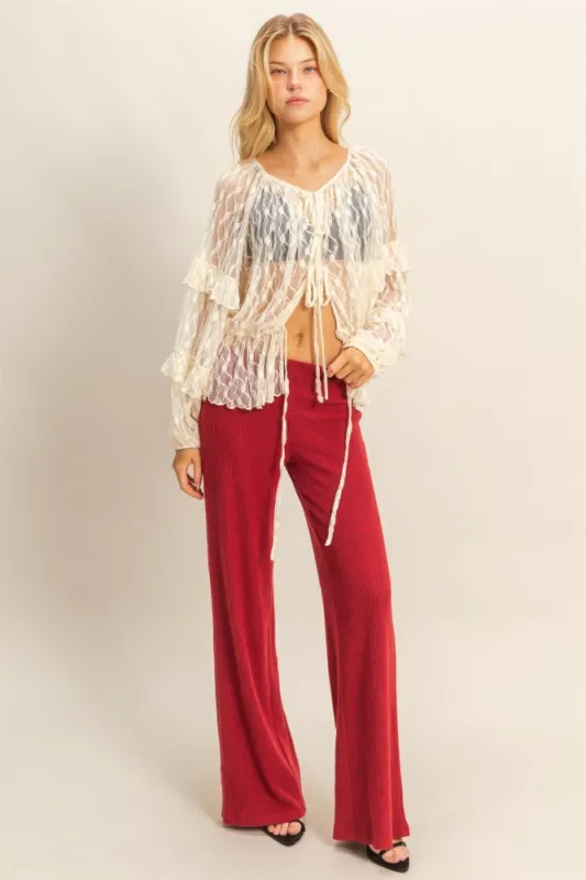 Red Brushed Knit Flare Leg Pants sold by Pinkblush