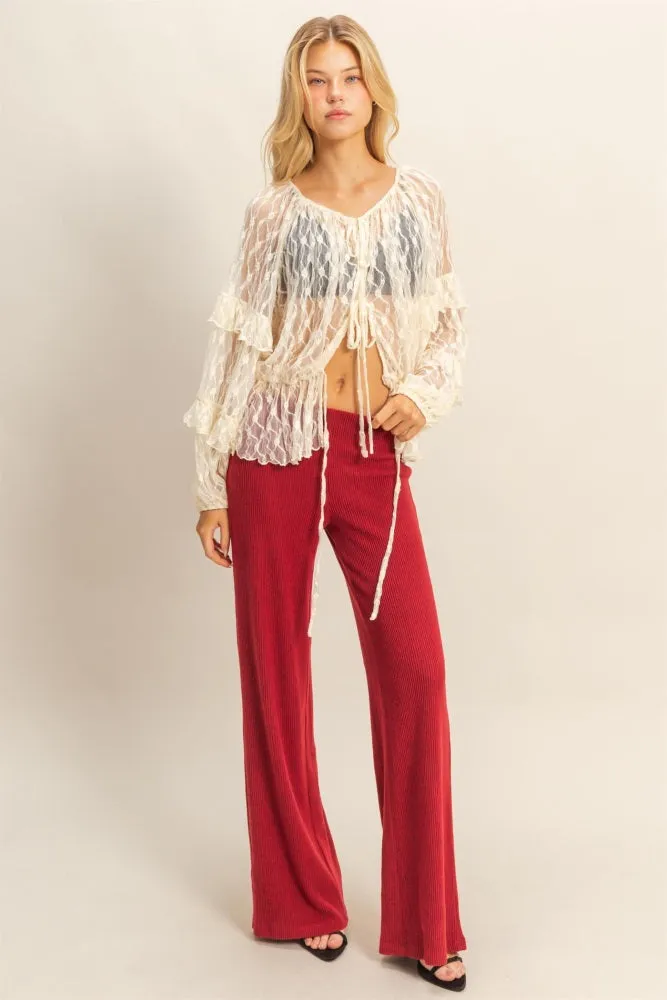 Red Brushed Knit Flare Leg Pants sold by Pinkblush