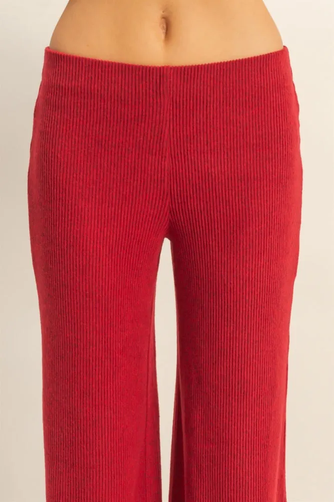 Red Brushed Knit Flare Leg Pants sold by Pinkblush product image thumbnail 5