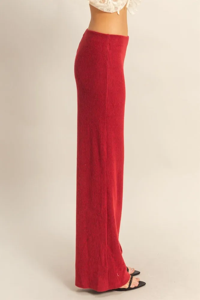 Red Brushed Knit Flare Leg Pants sold by Pinkblush product image thumbnail 3