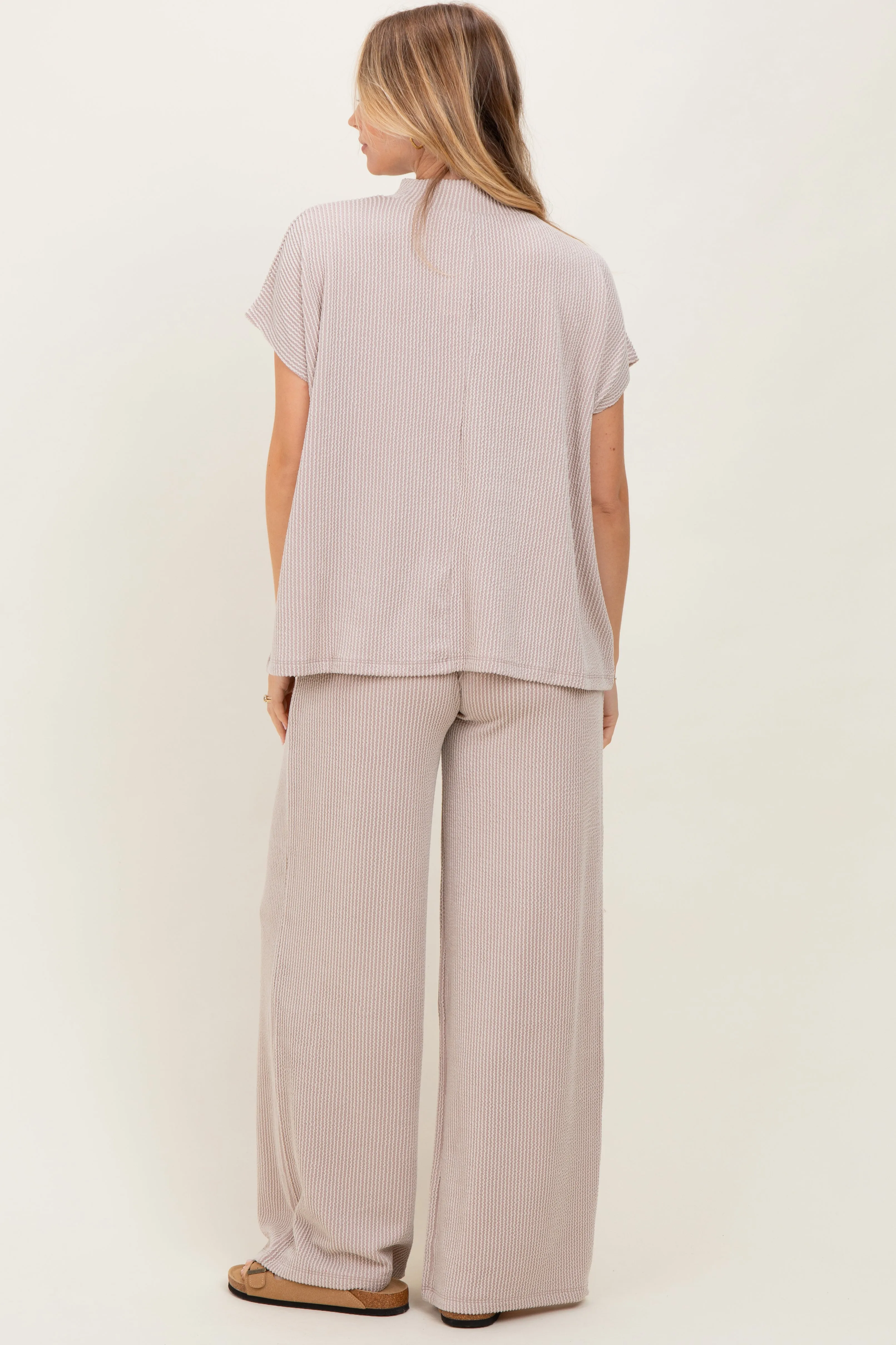 Cream Textured Rib Mock Neck Short Sleeve Pant Set sold by Pinkblush product image thumbnail 4