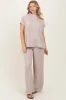 Cream Textured Rib Mock Neck Short Sleeve Pant Set sold by Pinkblush