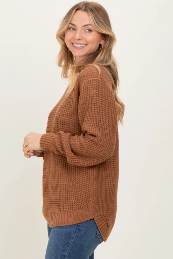 Camel Waffle Knit Rounded Hem Sweater sold by Pinkblush product image thumbnail 3