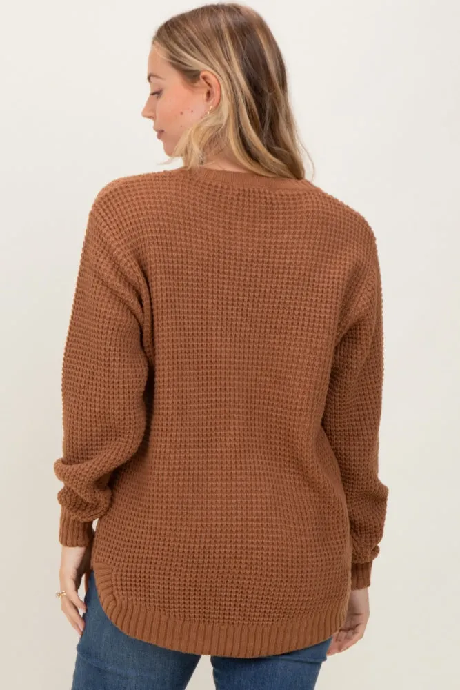 Camel Waffle Knit Rounded Hem Sweater sold by Pinkblush product image thumbnail 4