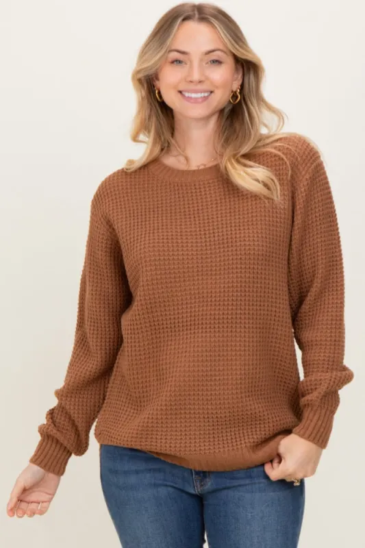 Camel Waffle Knit Rounded Hem Sweater sold by Pinkblush