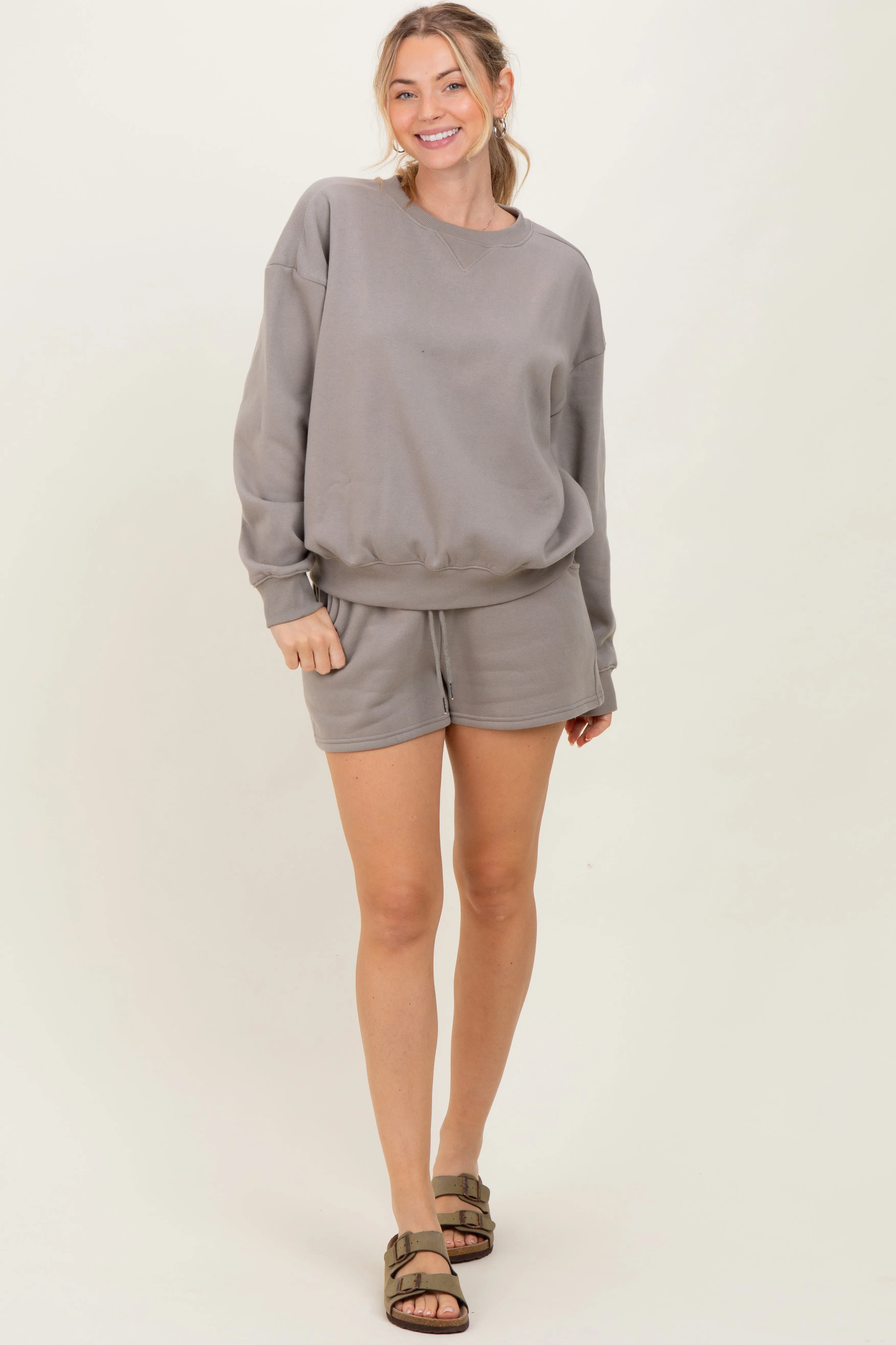 Taupe Fleece Sweatshirt Shorts Set sold by Pinkblush product image thumbnail 2