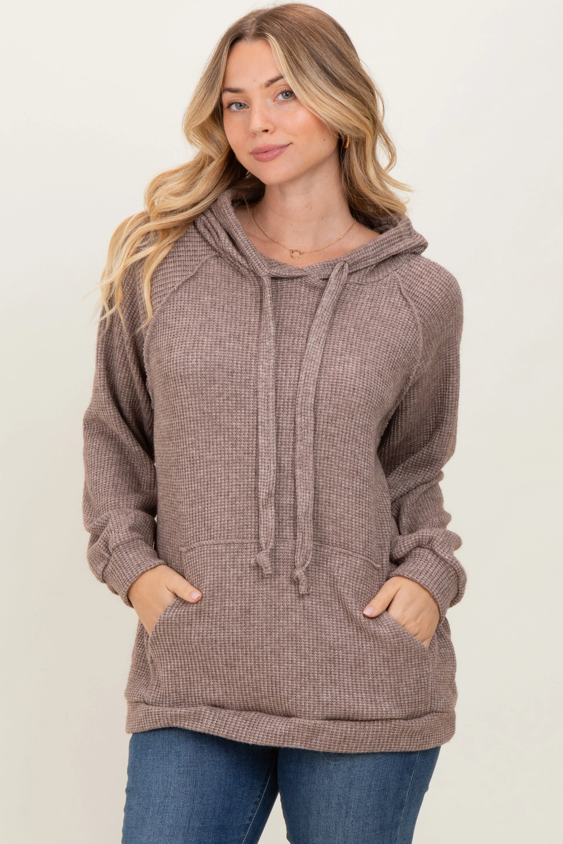 Mocha Long Sleeve Solid Hoodie Top sold by Pinkblush product image thumbnail 2