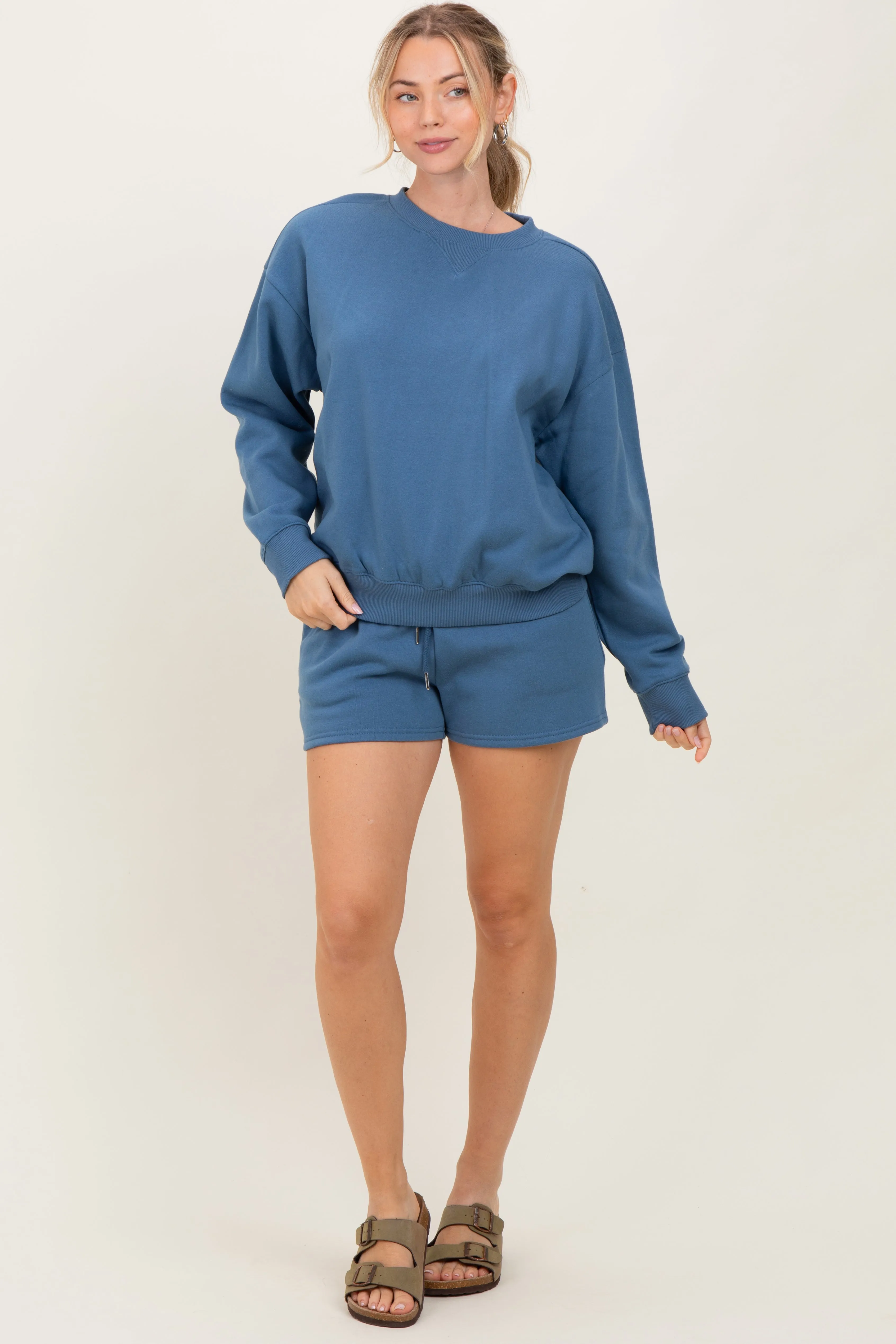 Blue Fleece Sweatshirt Shorts Set sold by Pinkblush product image thumbnail 2