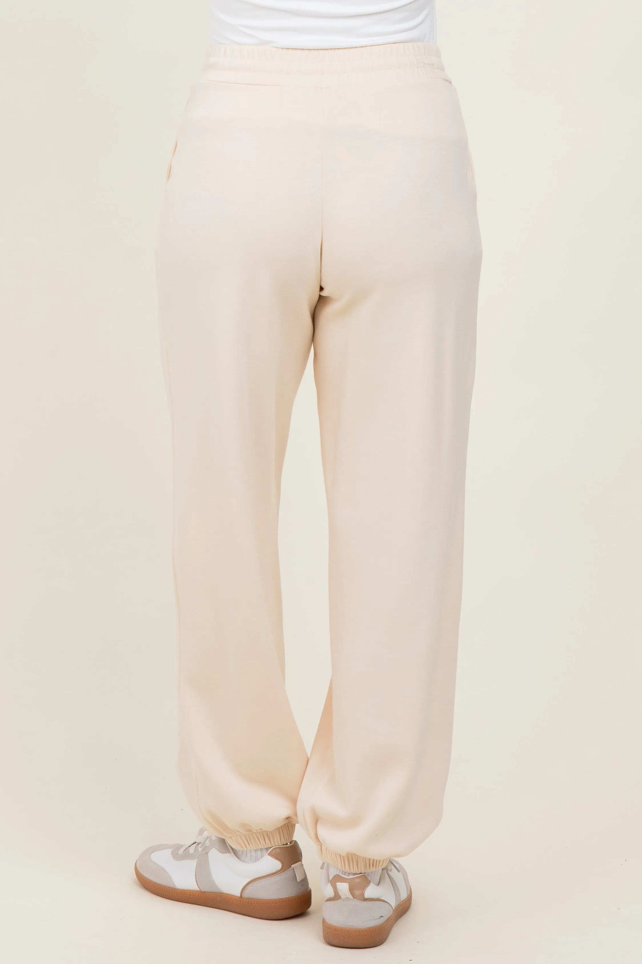 Cream Scuba Drawstring Waist Relaxed Jogger Sweatpants sold by Pinkblush product image thumbnail 4