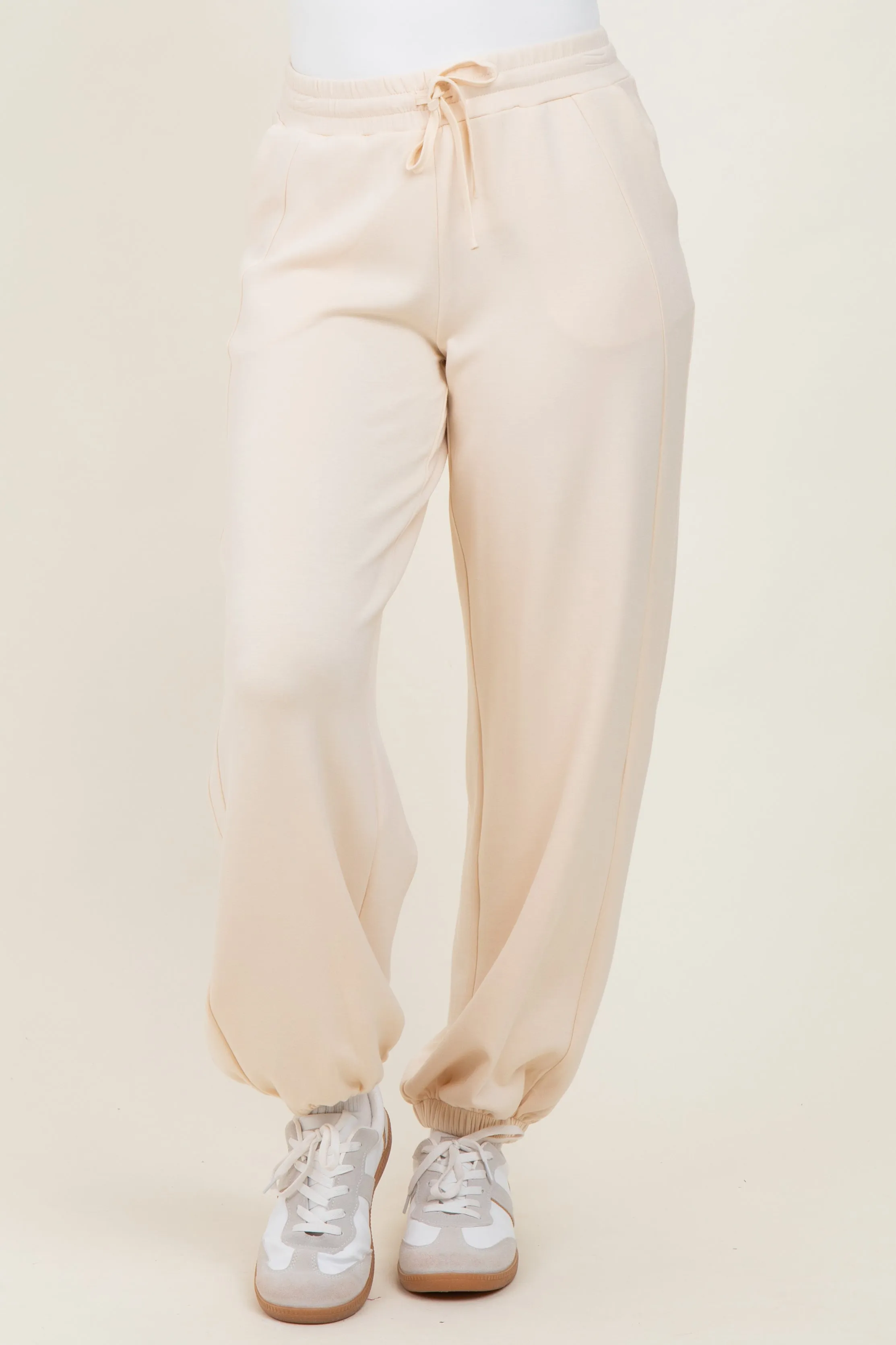 Cream Scuba Drawstring Waist Relaxed Jogger Sweatpants sold by Pinkblush product image thumbnail 2