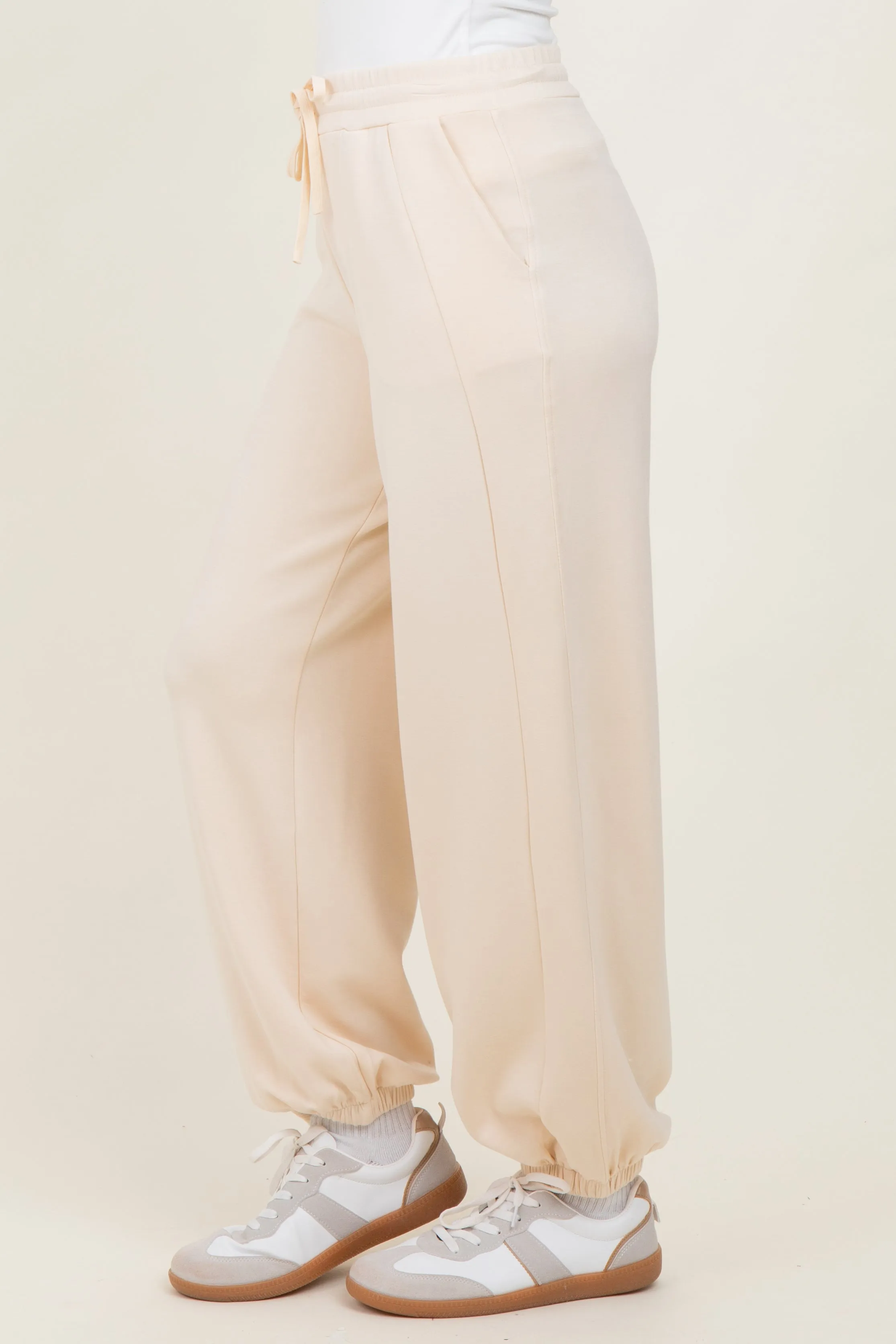Cream Scuba Drawstring Waist Relaxed Jogger Sweatpants sold by Pinkblush product image thumbnail 3
