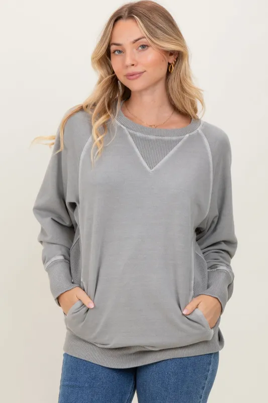 Light Grey Vintage Wash French Terry Pullover sold by Pinkblush