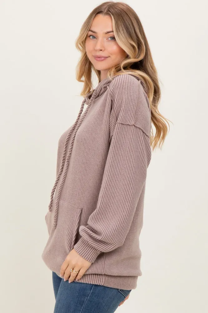 Mocha Long Sleeve Brushed Urban Rib Hoodie Top sold by Pinkblush product image thumbnail 3