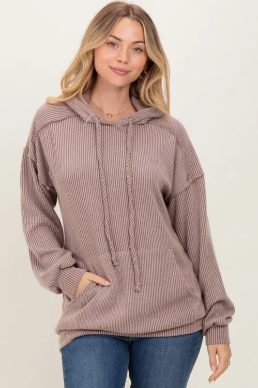 Mocha Long Sleeve Brushed Urban Rib Hoodie Top sold by Pinkblush