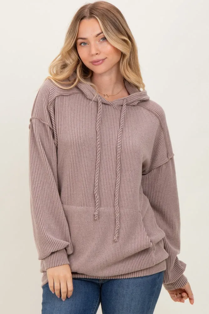 Mocha Long Sleeve Brushed Urban Rib Hoodie Top sold by Pinkblush product image thumbnail 2