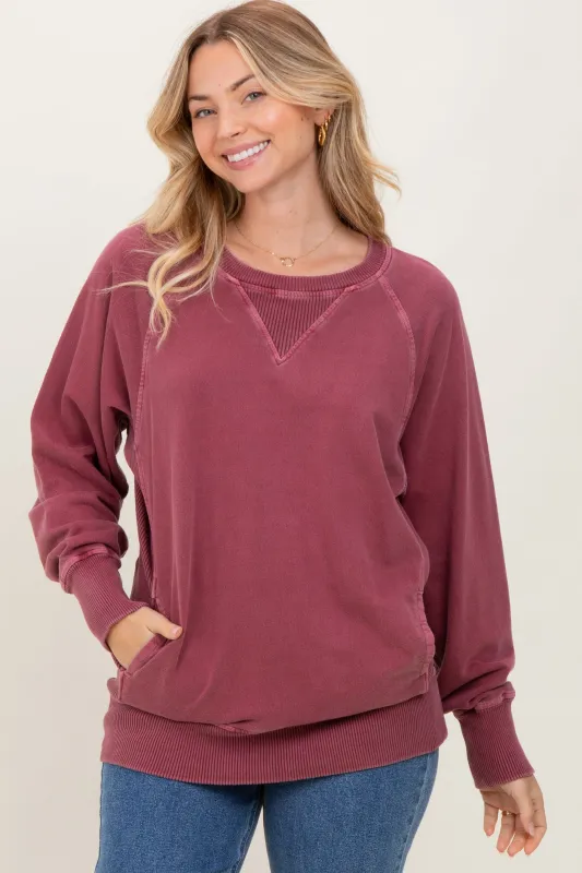 Burgundy Vintage Wash French Terry Pullover sold by Pinkblush